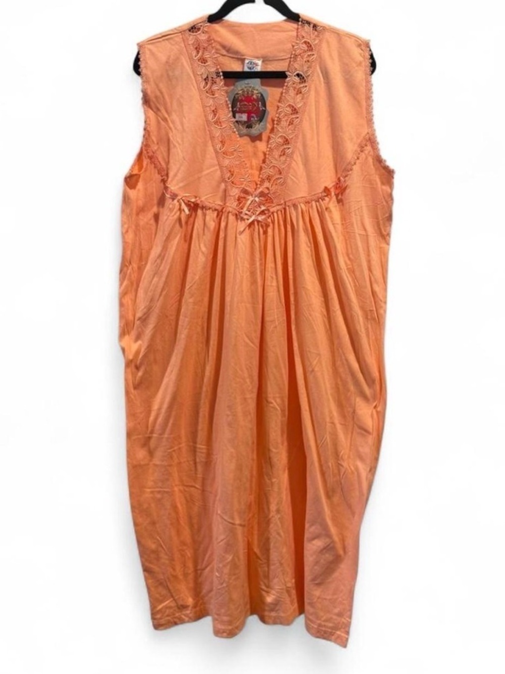 Women's Peach Sleeveless Nightgown with Lace Trim